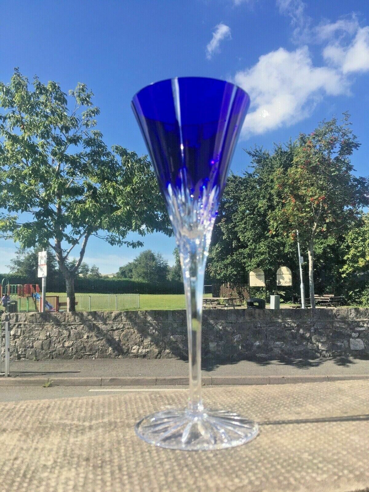 Quality Set Of 6 Ajka Castille Lead Crystal Blue Cut Glass Champagne Flutes Wine photo Home Decor
