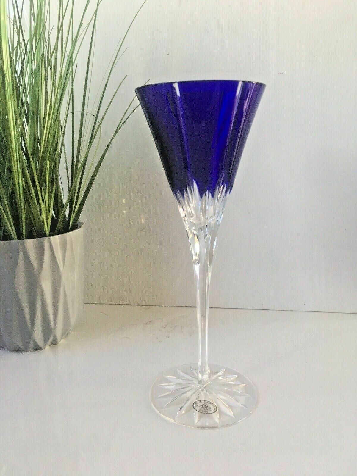 photo furniture Quality Set Of 6 Ajka Castille Lead Crystal Blue Cut Glass Champagne Flutes Wine