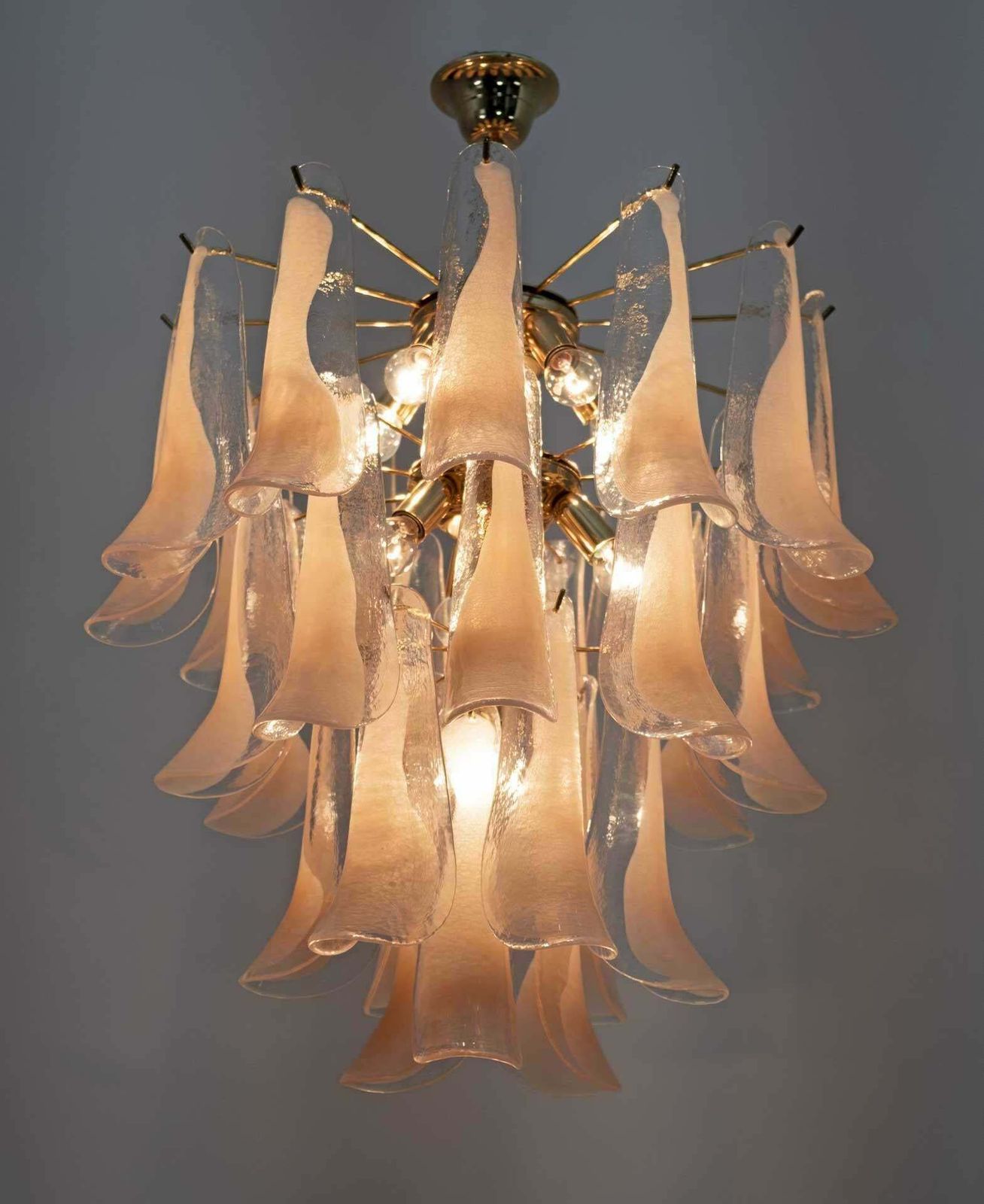 Mazzega Mid Century Modern Italian Petals Murano Glass Chandelier, 1970s photo furniture