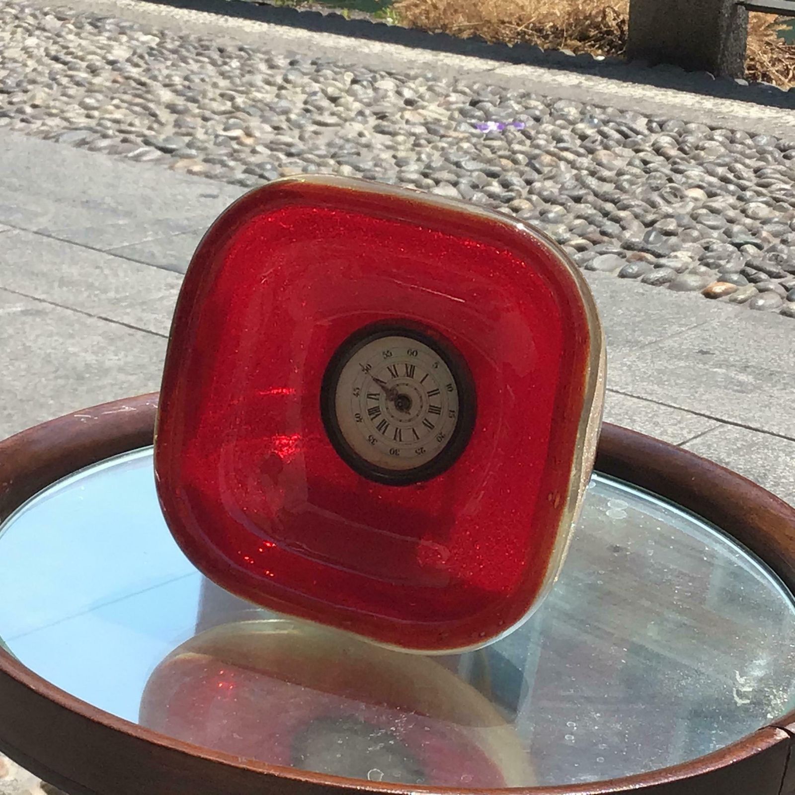 Venini Table Clock /Scrivania Brass Murano Glass 1950 Italy photo for sale