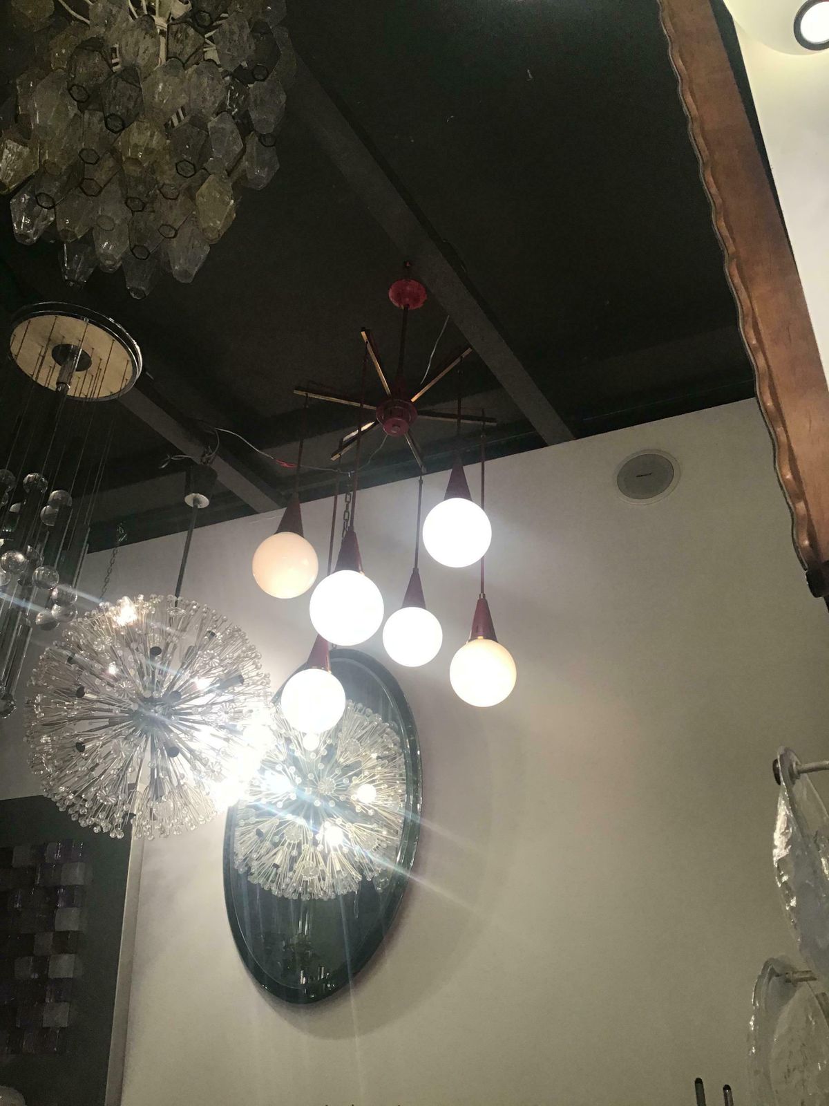 photo furniture Stilnovo Chandelier Brass Metal Glass 1950 Italy