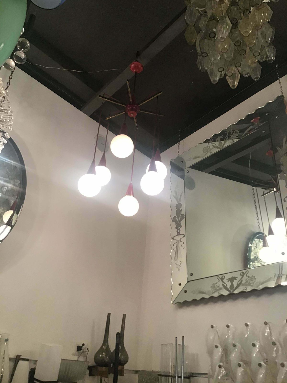Lighting Stilnovo Chandelier Brass Metal Glass 1950 Italy photo