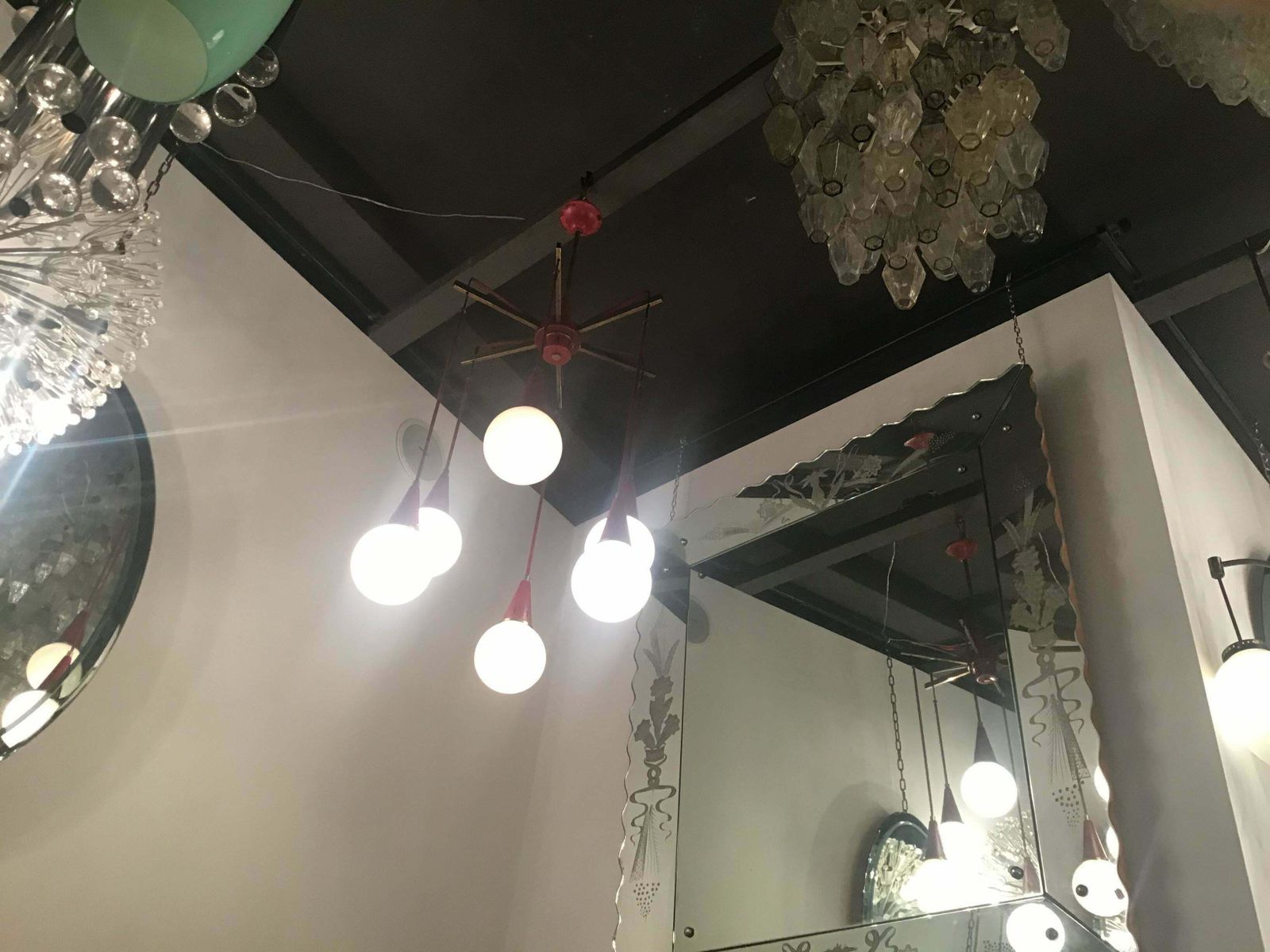 photo buy Stilnovo Chandelier Brass Metal Glass 1950 Italy