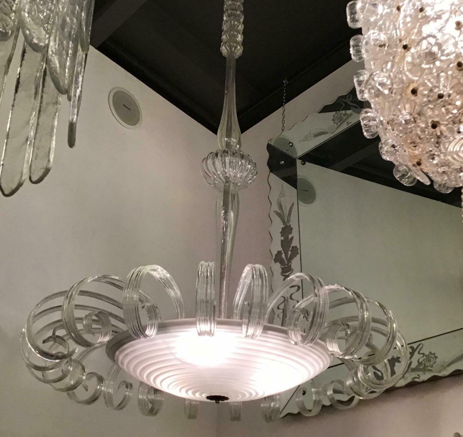 Venini Chandelier Murano Glass 1930 Iron Structure And Wood Italia photo 9599.0