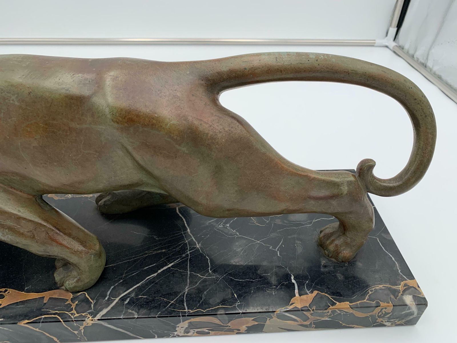 Art Art Deco Panther Sculpture By Emile Grégoire, Bronze, Marble, France Circa 1930 photo