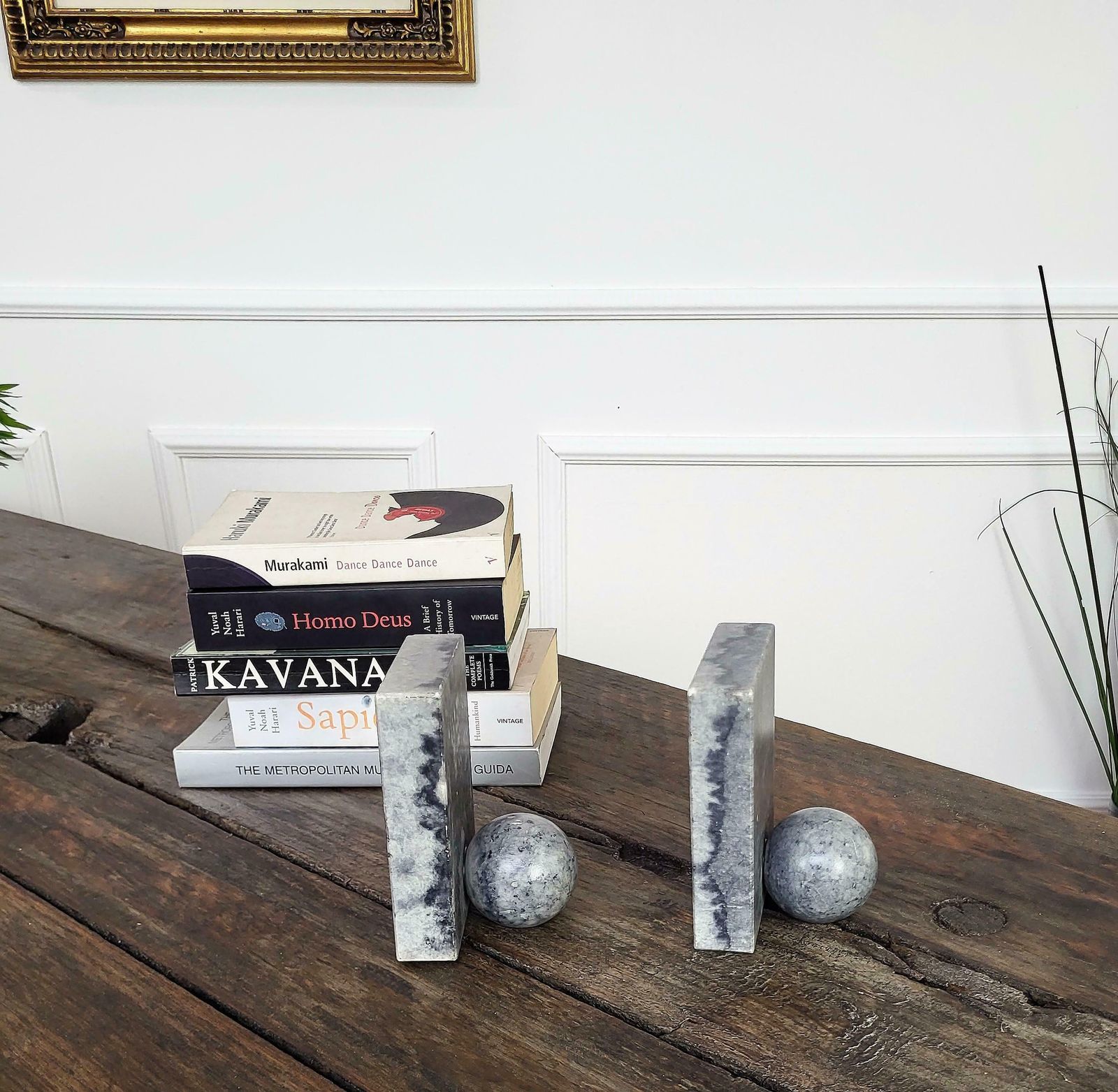 Vintage Italian Grey Marble Geometric Bookends Book Holders photo buy