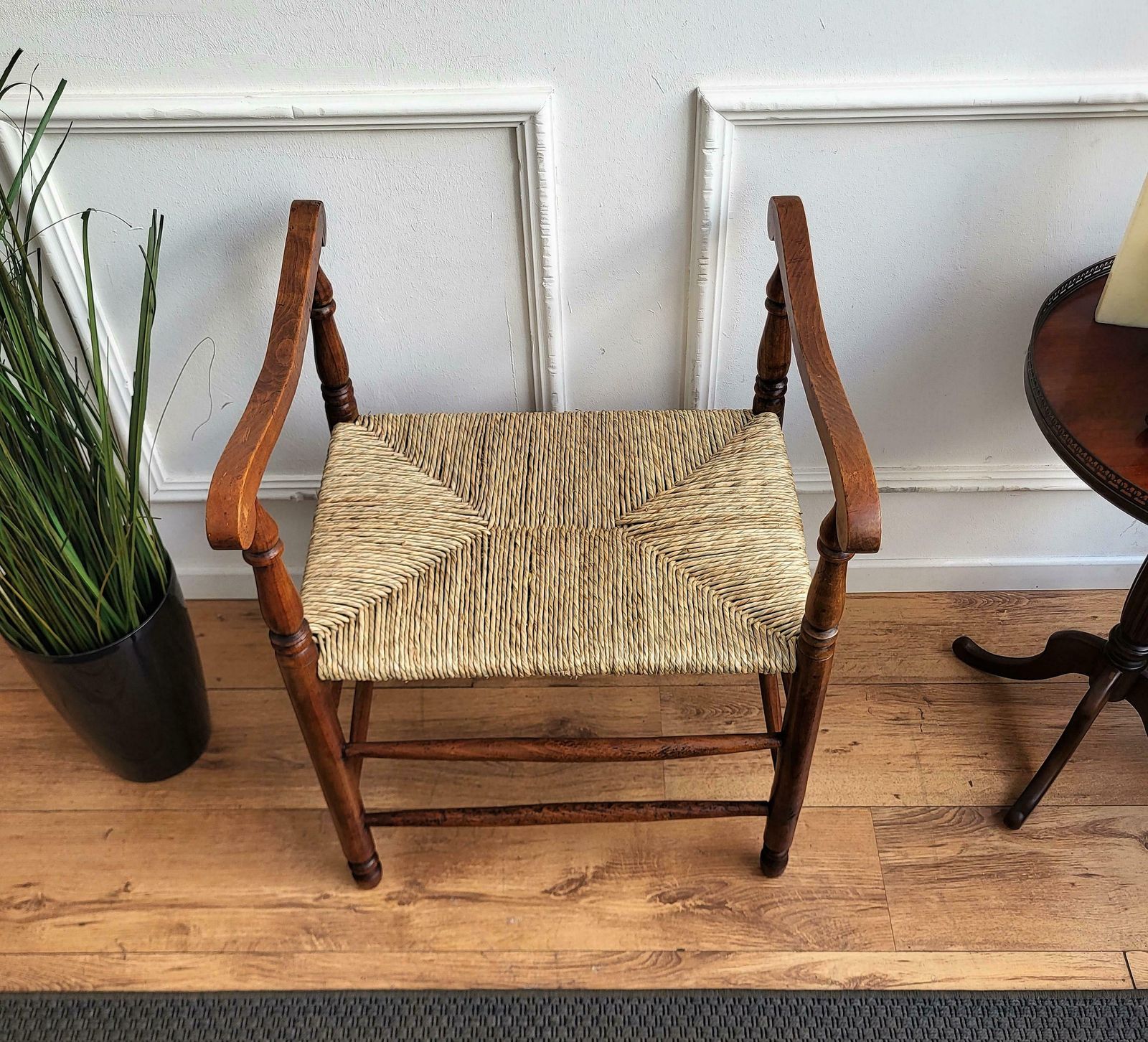 1960s Italian Midcentury Carved Wood And Cord Woven Rope Stool photo Furniture