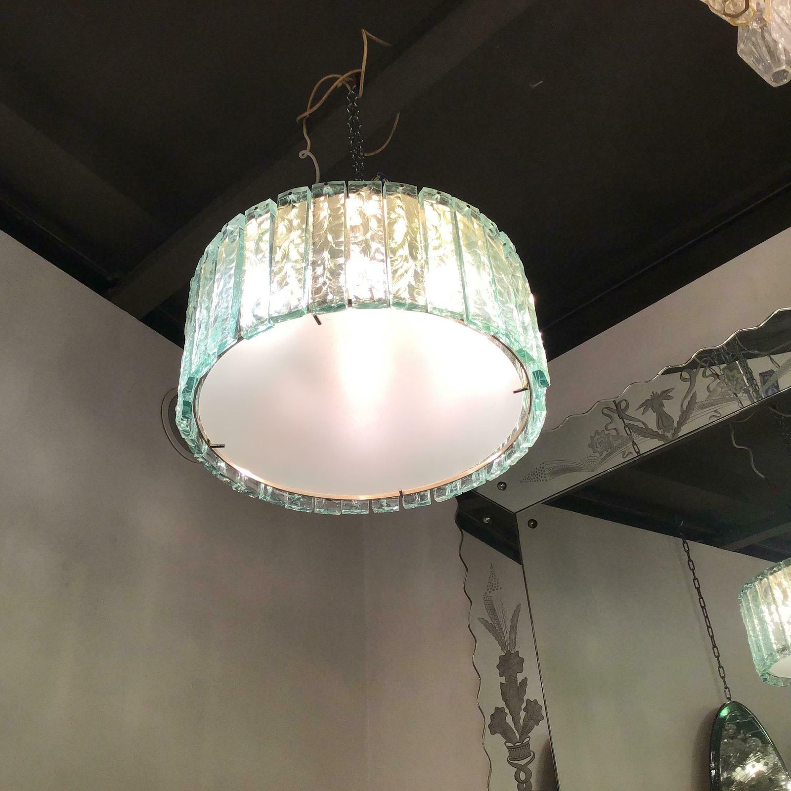 Lighting Max Ingrand Fontana Arte Chandelier Glass Metal Crome 1960 Italy photo