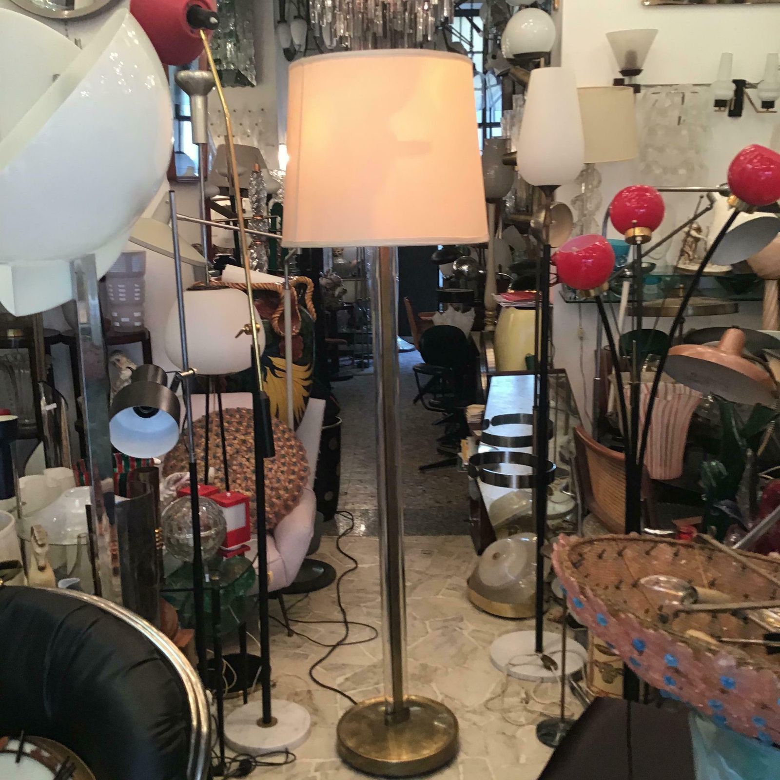 Fontana Arte Pietro Chiesa Floor Lamp Brass Glass Lampshade 1950 Italy photo Lighting