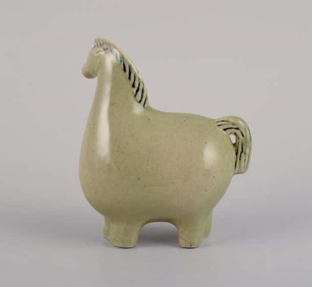 Stig Lindberg For Gustavsberg Ceramic Horse Figurine With Light Green Glaze photo Home Decor