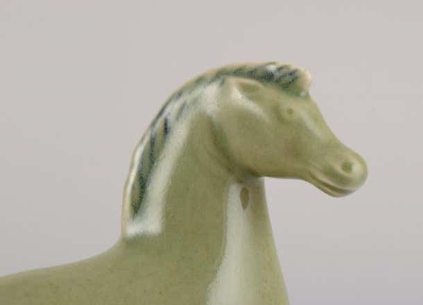 Stig Lindberg For Gustavsberg Ceramic Horse Figurine With Light Green Glaze photo 444.0