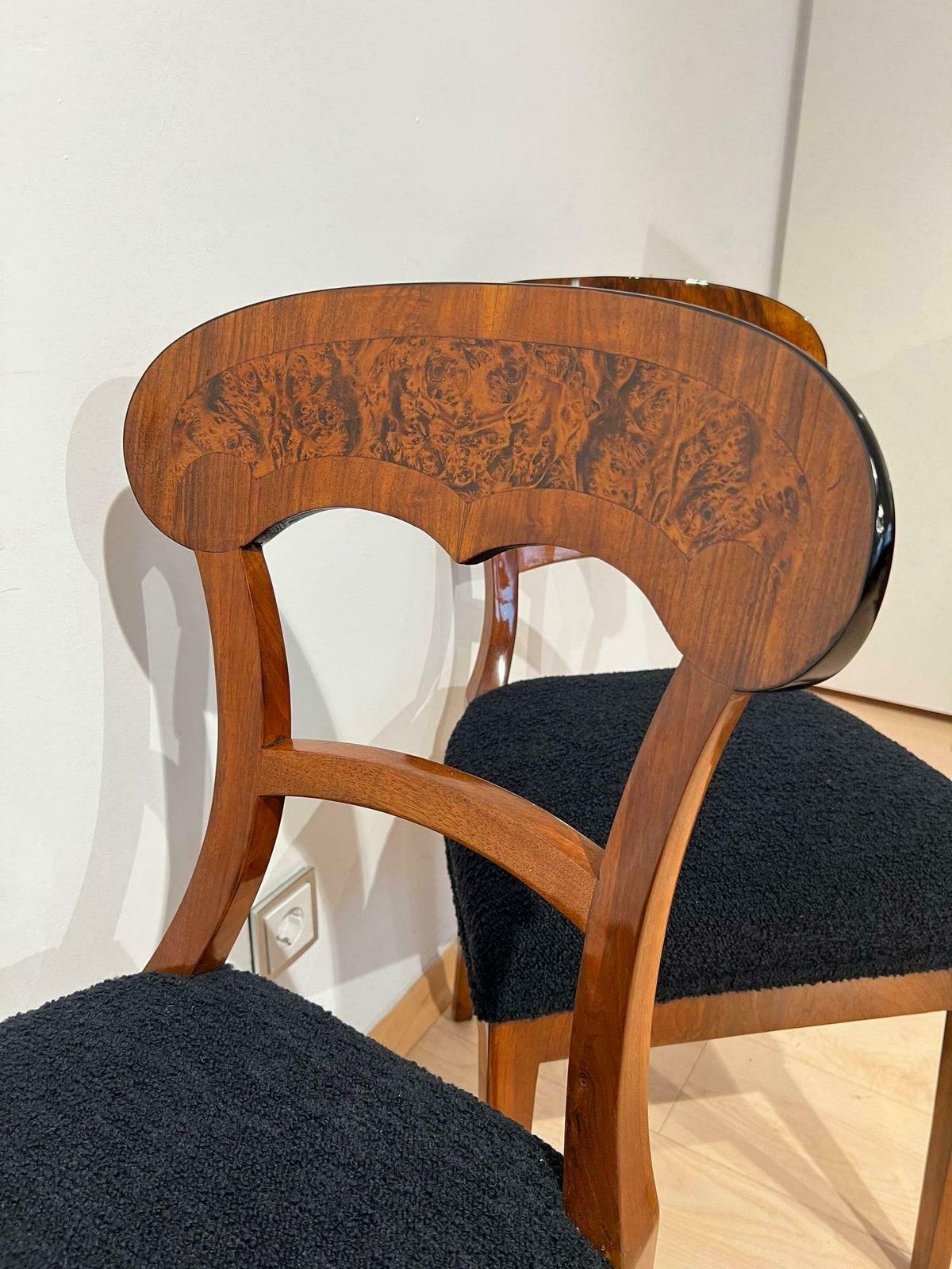 Set Of Six Biedermeier Shovel Chairs, Walnut, Roots Veneer, South Germany, 1840s photo Furniture