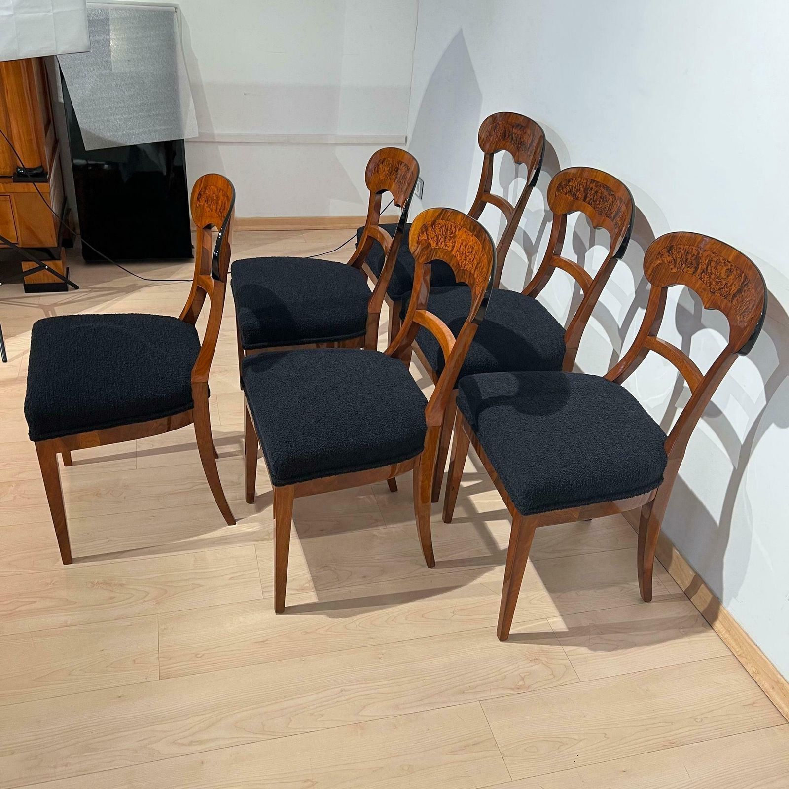 Set Of Six Biedermeier Shovel Chairs, Walnut, Roots Veneer, South Germany, 1840s photo buy