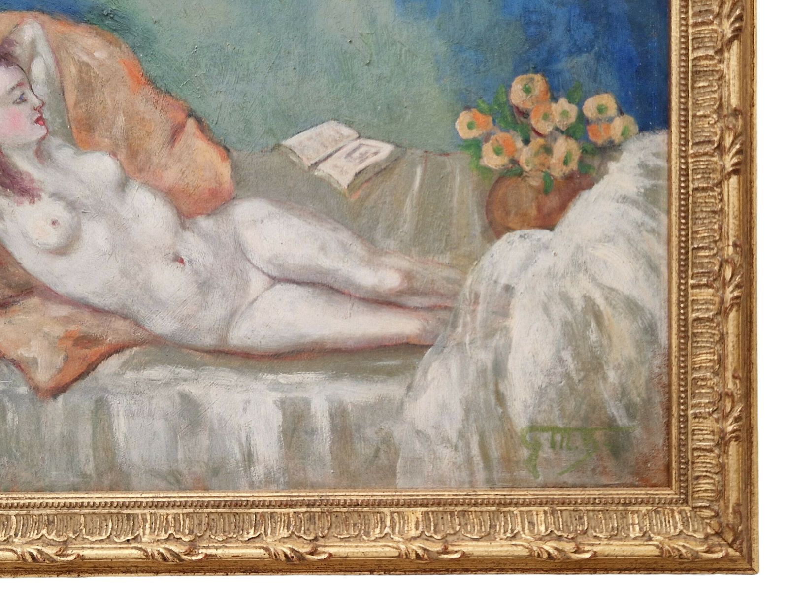 Germaine Marcel Beronneau Recling Nude Oil Painting, Framed. photo for sale