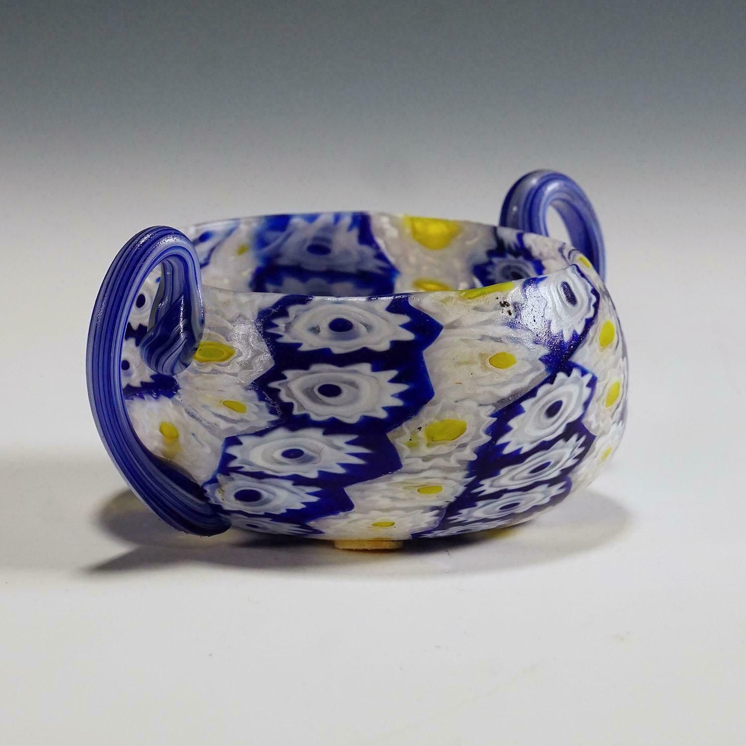 Antique Millefiori Bowl In Blue, Yellow And White, Fratelli Toso Murano 1910 photo Home Decor