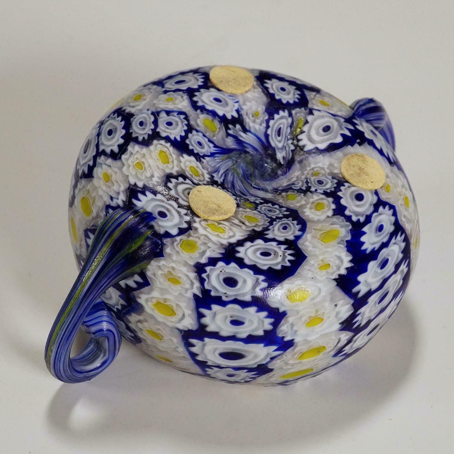 Antique Millefiori Bowl In Blue, Yellow And White, Fratelli Toso Murano 1910 photo vinterior