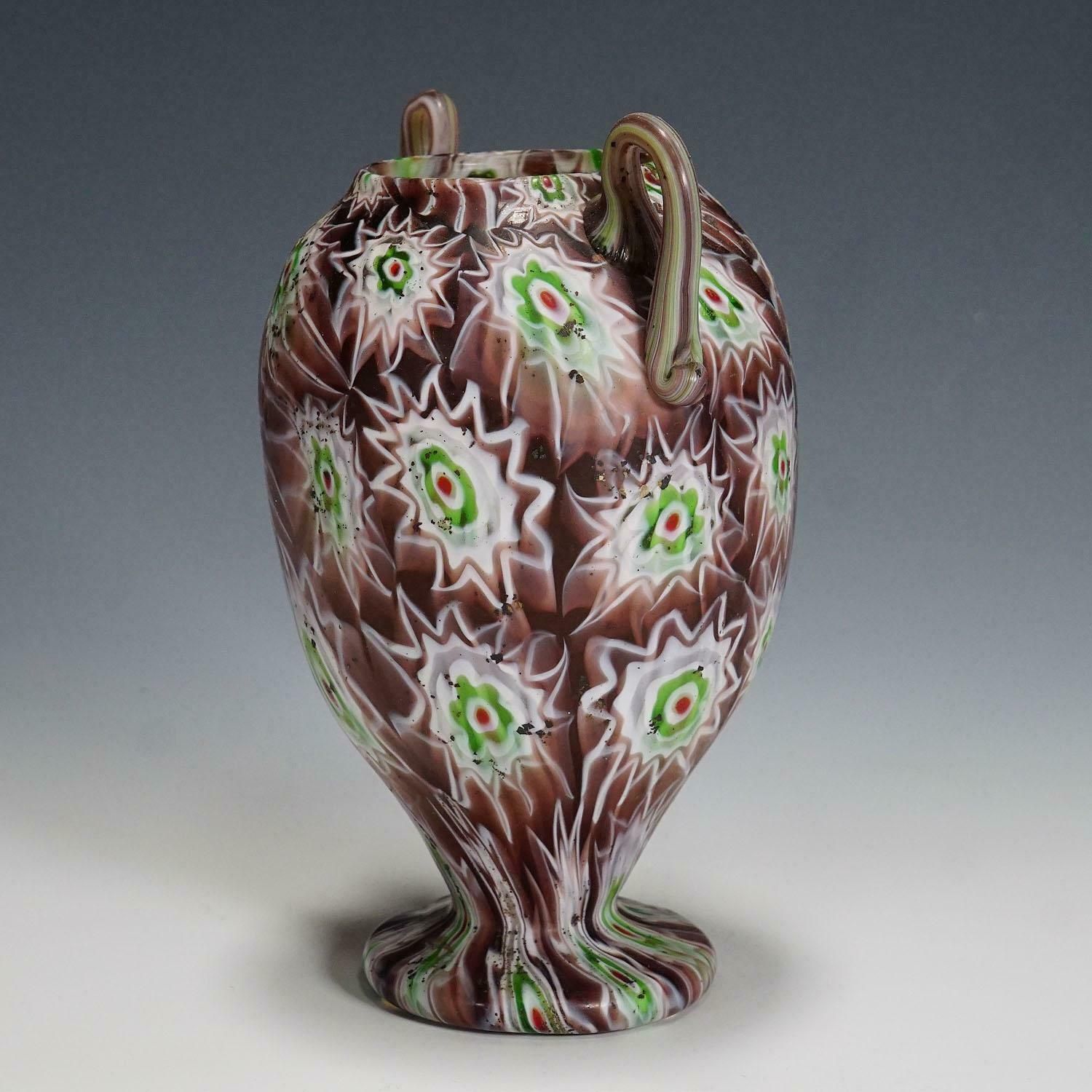 Antique Millefiori Vase In Purple, Green And White, Fratelli Toso Murano 1910 photo furniture