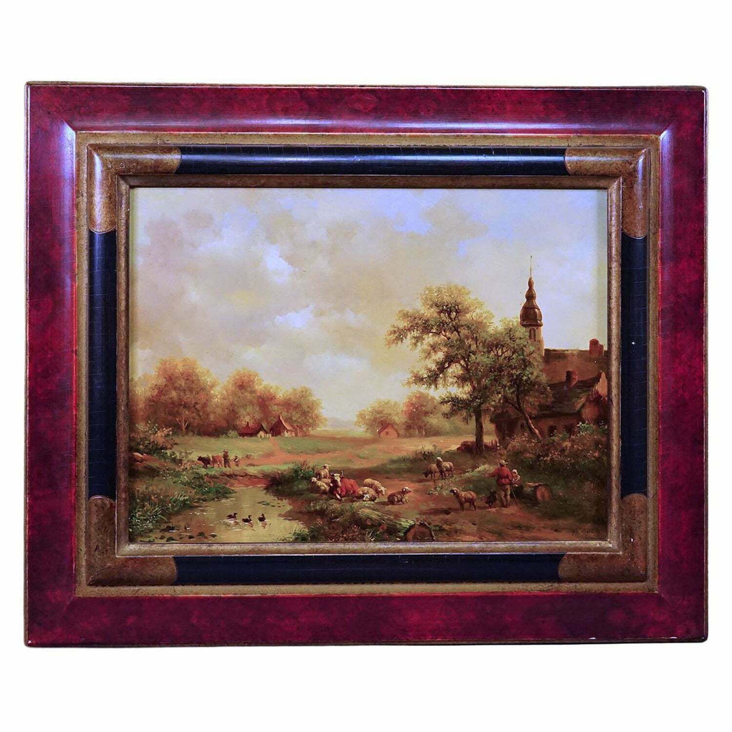 Shepherd With Herd In A Victorian Landscape, Oil On Wood 19th Century photo vinterior