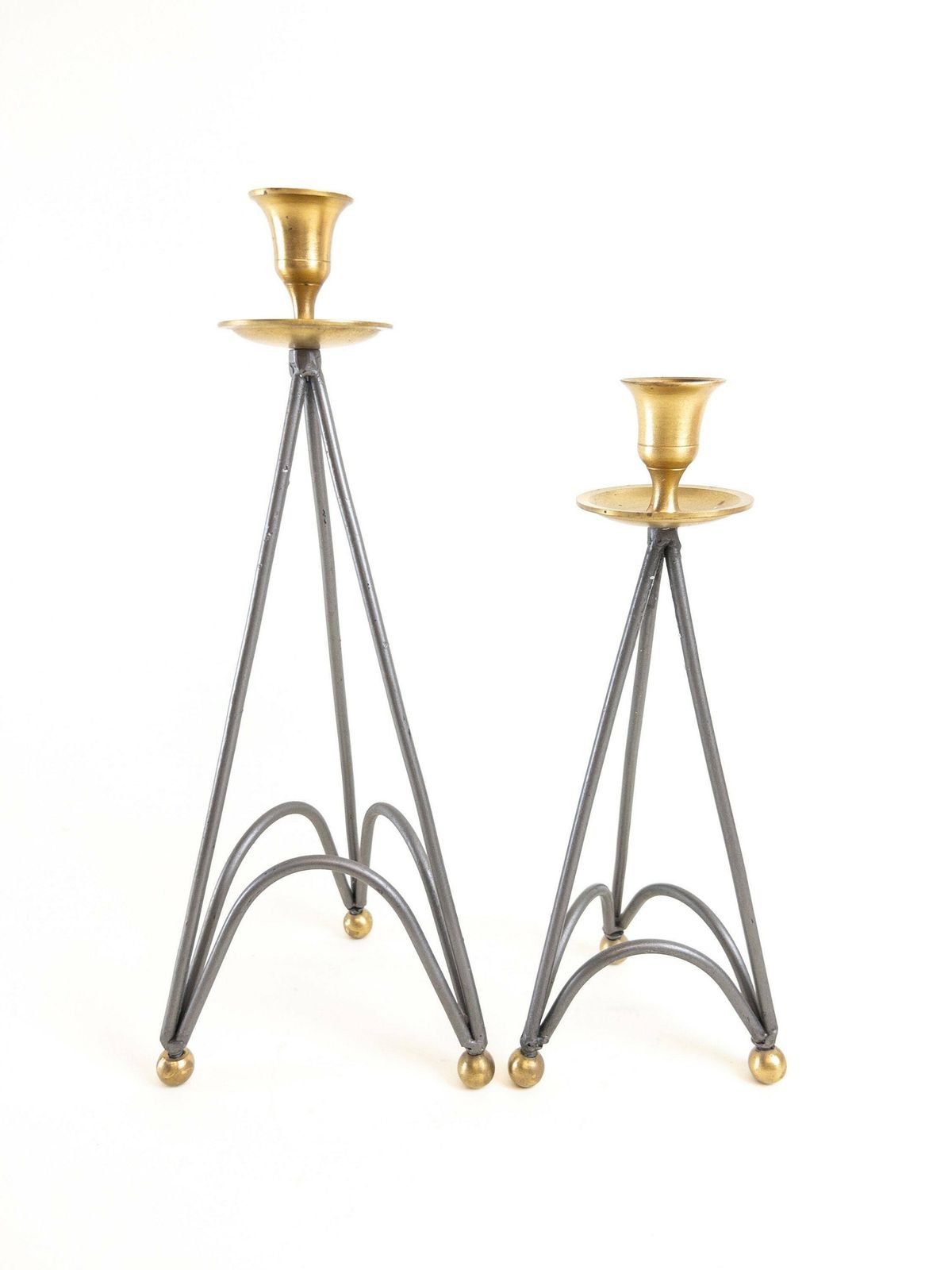 photo furniture Pair Of Metal Candlestick Holders   Silver And Gold Candleholders   Set Of Postmodern Candle Holders