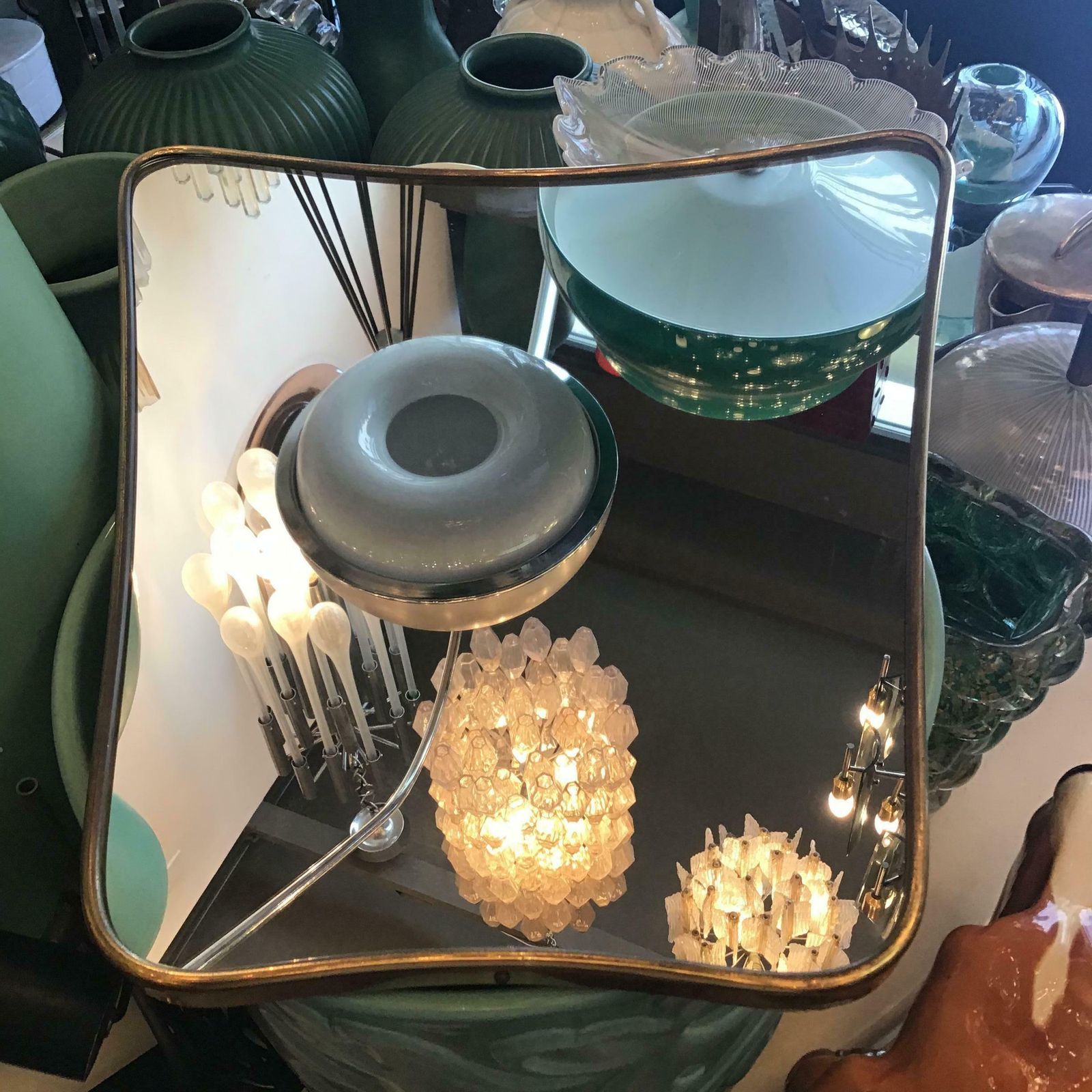 Fontana Arte Mirror Brass Wood Glass 1950 Italy photo for sale
