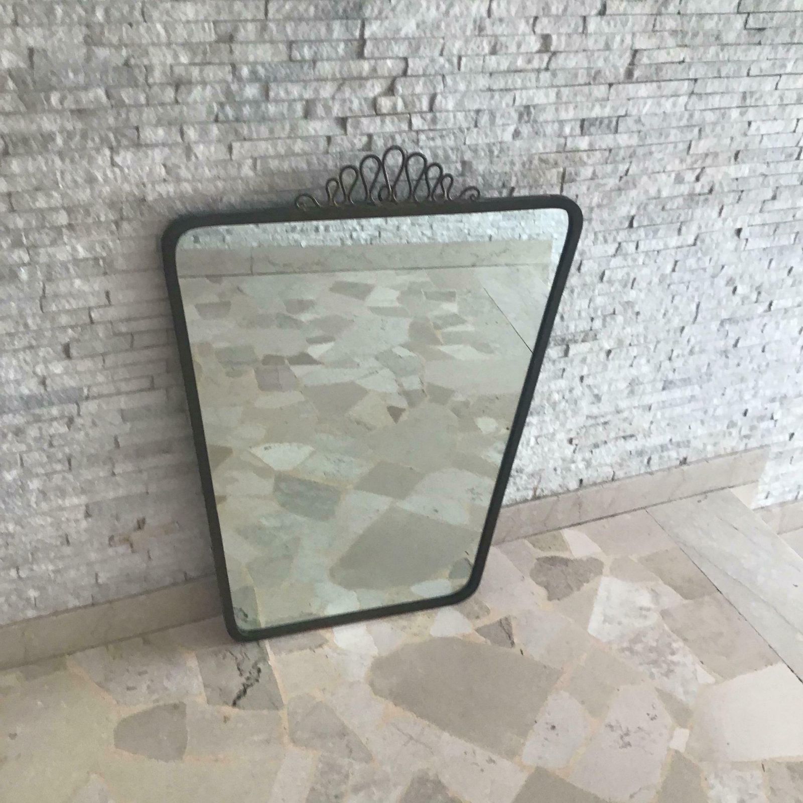 photo vintage Gio Ponti Mirror Brass Glass Wood 1950 Italy