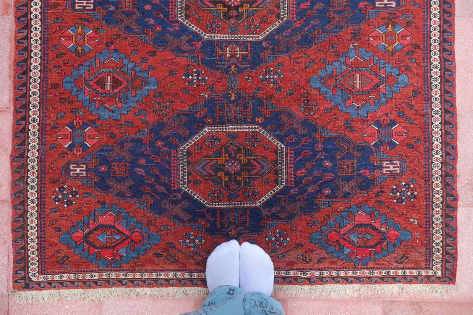 Great Britain With Deliveries Duties Paid | Antique Caucasiana Kuba Soumak Rug Carpet | 201 Cm X 141 Cm | 6'59'' X 4'62'' photo vintage