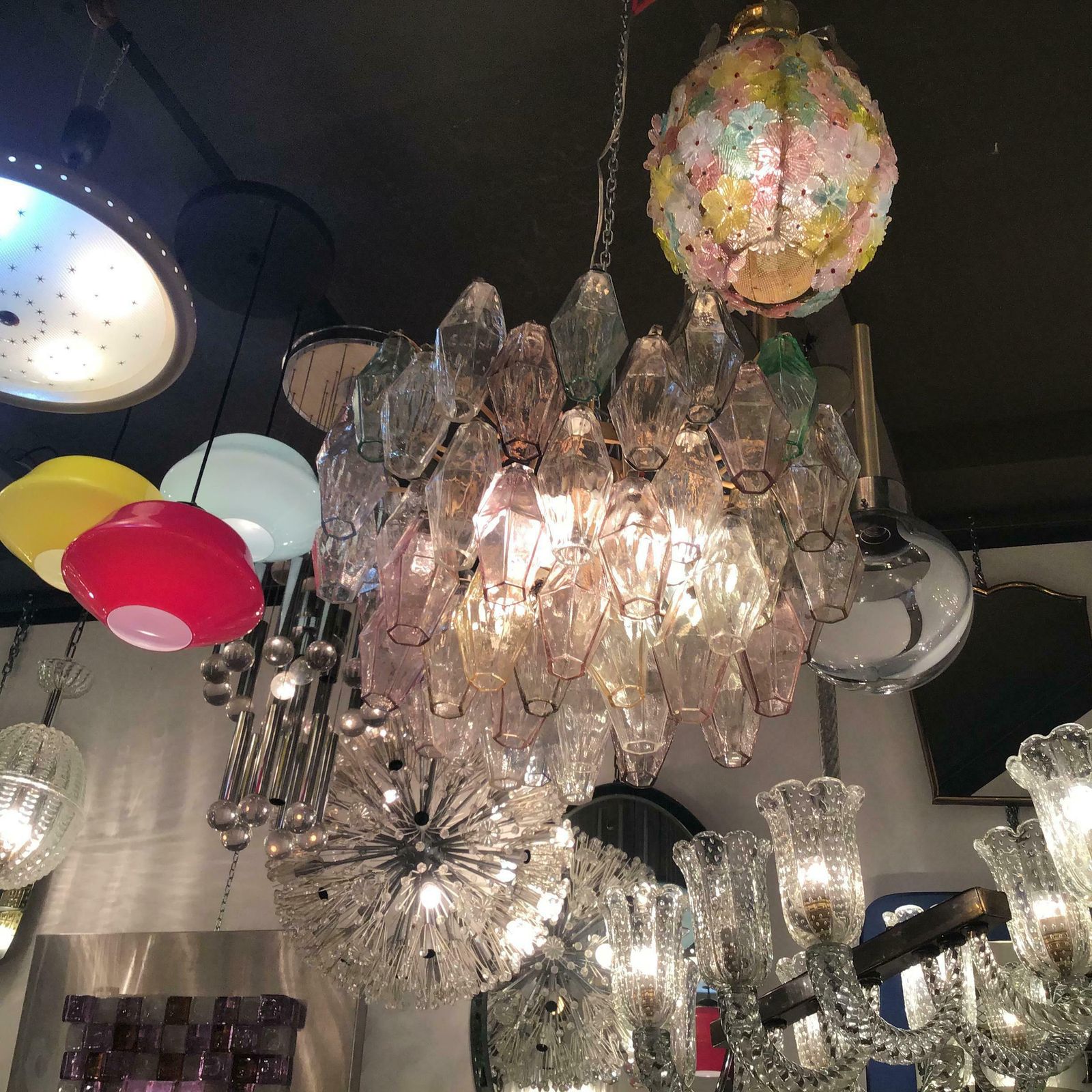 Venini Carlo Scarpa Chandelier Poliedri Murano Glass Iron 1955 Italy photo Lighting
