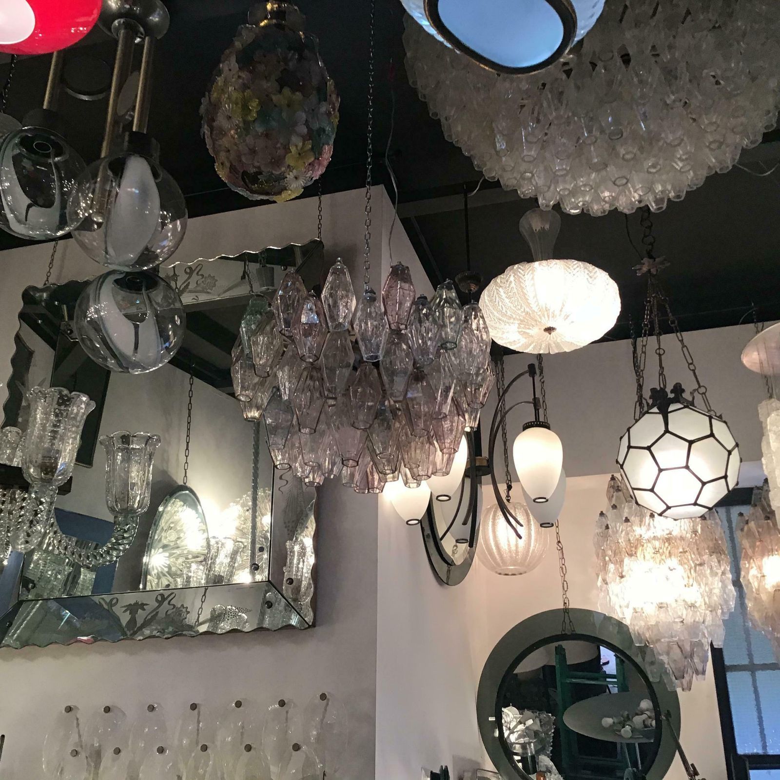 photo furniture Venini Carlo Scarpa Chandelier Poliedri Murano Glass Iron 1955 Italy