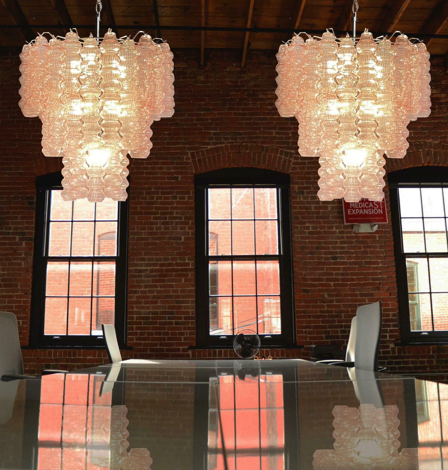 Three Tier Murano Glass Tube Chandeliers 48 Pink Glasses photo 3927.0