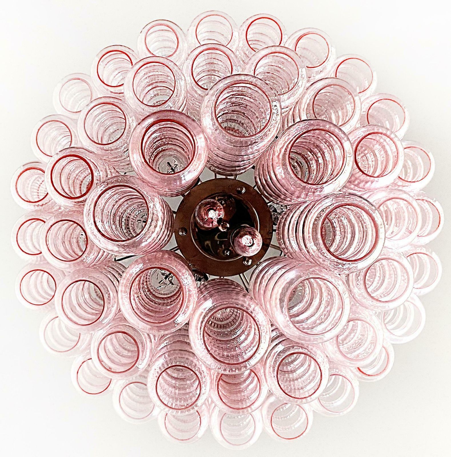 Three Tier Murano Glass Tube Chandeliers 48 Pink Glasses photo vinterior