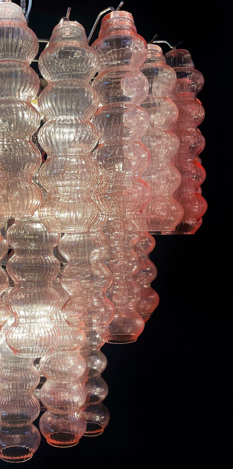 photo for sale Three Tier Murano Glass Tube Chandeliers 48 Pink Glasses