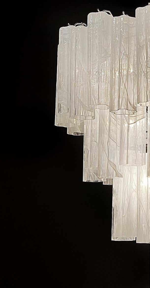 Beautiful Big Three Tier Murano Glass Tube Chandeliers White Albaster photo for sale