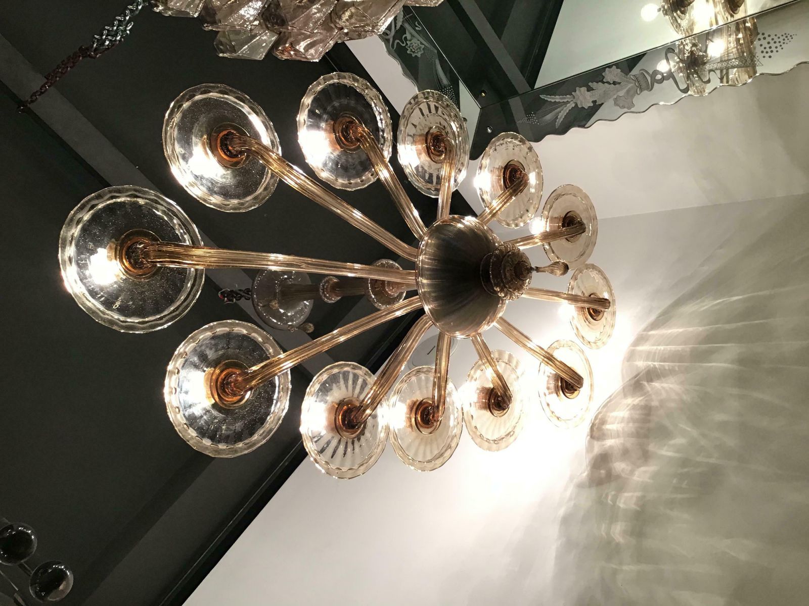 Venini Oval Murano Glass Chandelier 12 Light, 1930, Italy photo vintage