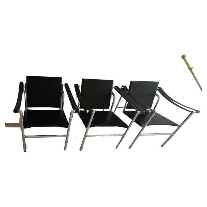 3 Armchairs Mod. Lc 1 1970s Le Corbusier   Cassina  Made In Italy