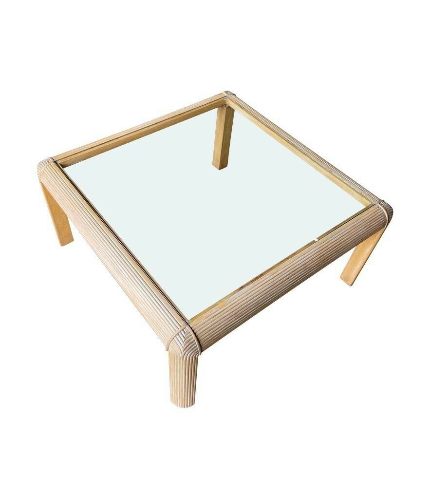 A Large Square 1980s Italian Pencil Reed Bamboo Coffee Table In The Style Of Vivai Del Sud photo vinterior