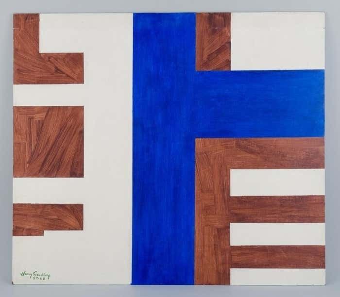 Harry Sandberg, Swedish Artist. Abstract Composition. Oil On Board. 1968