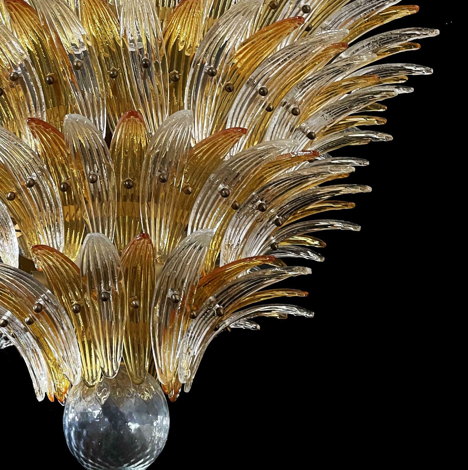 Amazing Palmette Ceiling Lights   Four Levels, 163 Amber And Transparent Glasses photo for sale