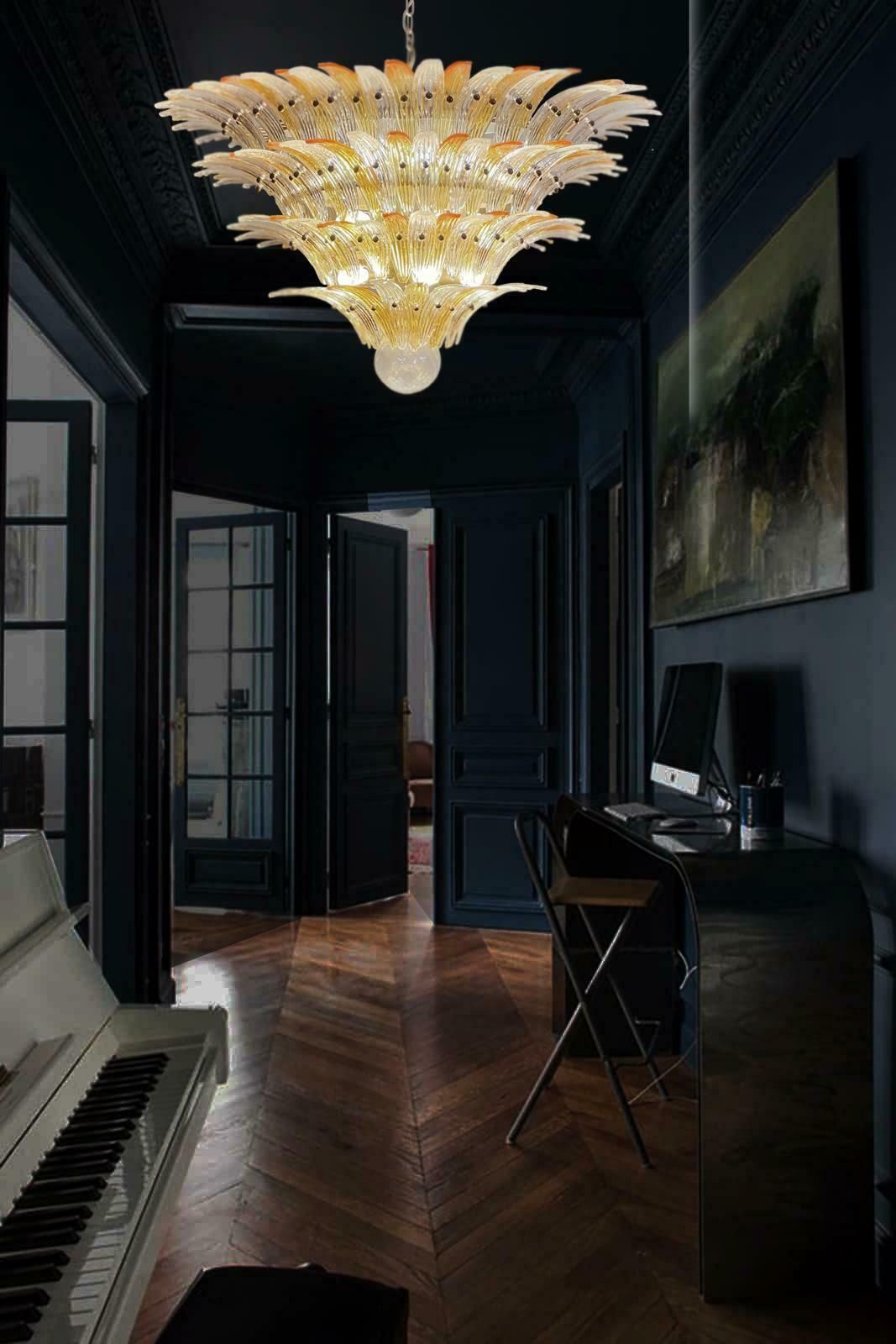 Amazing Palmette Ceiling Lights   Four Levels, 163 Amber And Transparent Glasses photo vinterior