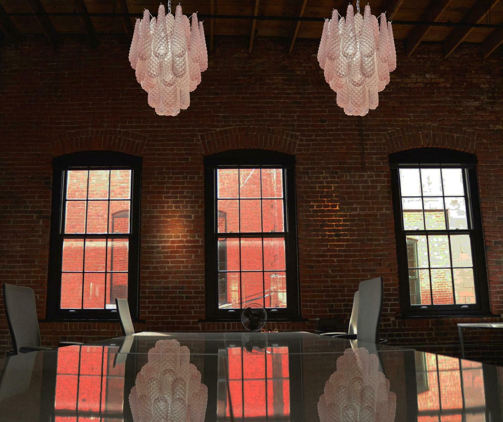 Pair Fabulous Glass Pink Petal Chandeliers, Murano photo furniture