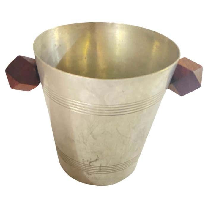 Ice Bucket In Sylver Metal, France 1930 Sylvered Color With Wood Handles photo furniture