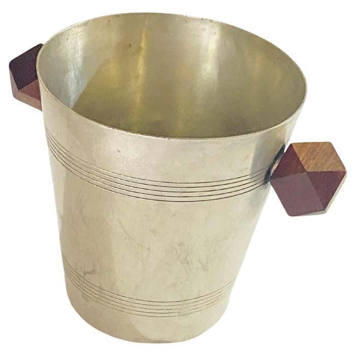Ice Bucket In Sylver Metal, France 1930 Sylvered Color With Wood Handles photo for sale