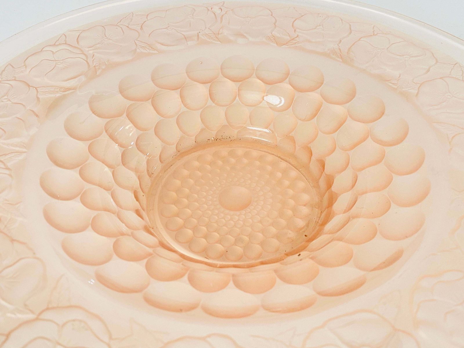 Art Deco Glass Dish / Vide Poche With Pink Glass Rond Pattern France, Circa 1940 photo buy