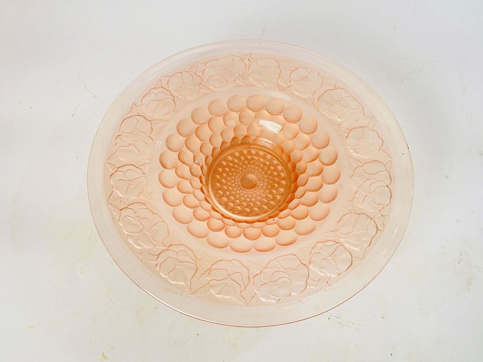 photo furniture Art Deco Glass Dish / Vide Poche With Pink Glass Rond Pattern France, Circa 1940