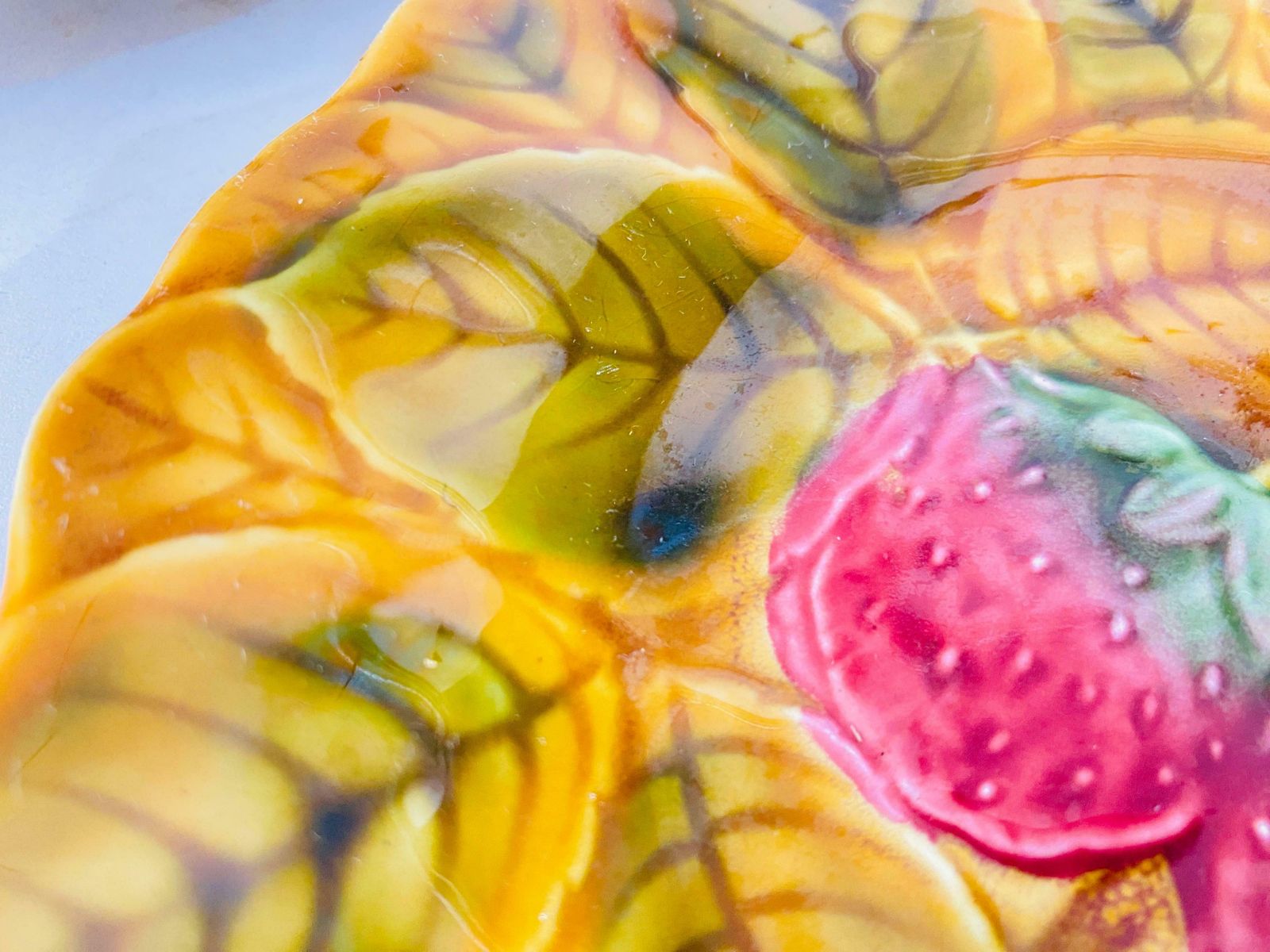 Majolica Fruits Plates Sarreguemines Circa 1880 Set Of 2 Signed Yellow Color photo vinterior