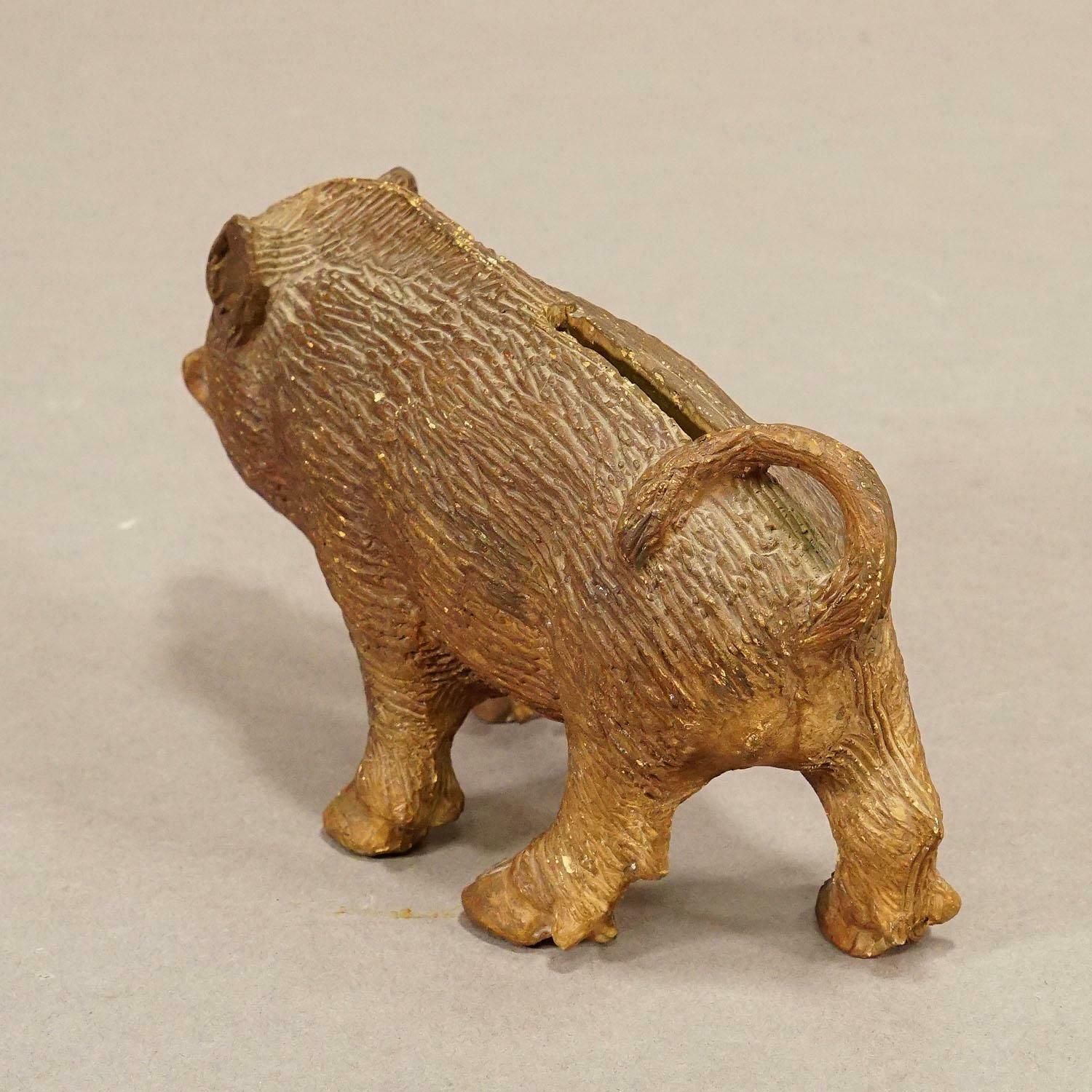 Antique Wild Boar Piggy Bank Made Of Clay photo for sale