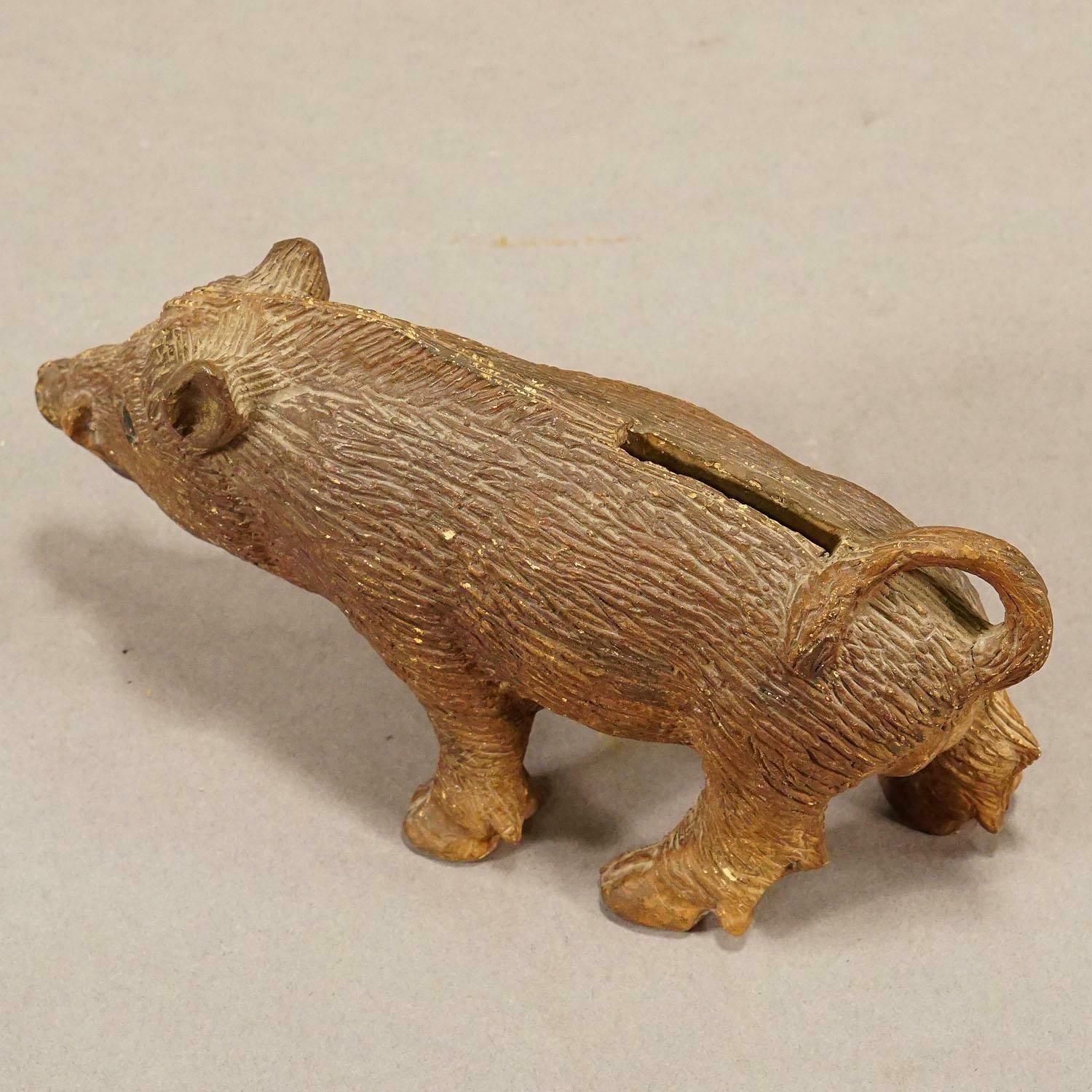 Antique Wild Boar Piggy Bank Made Of Clay photo Art