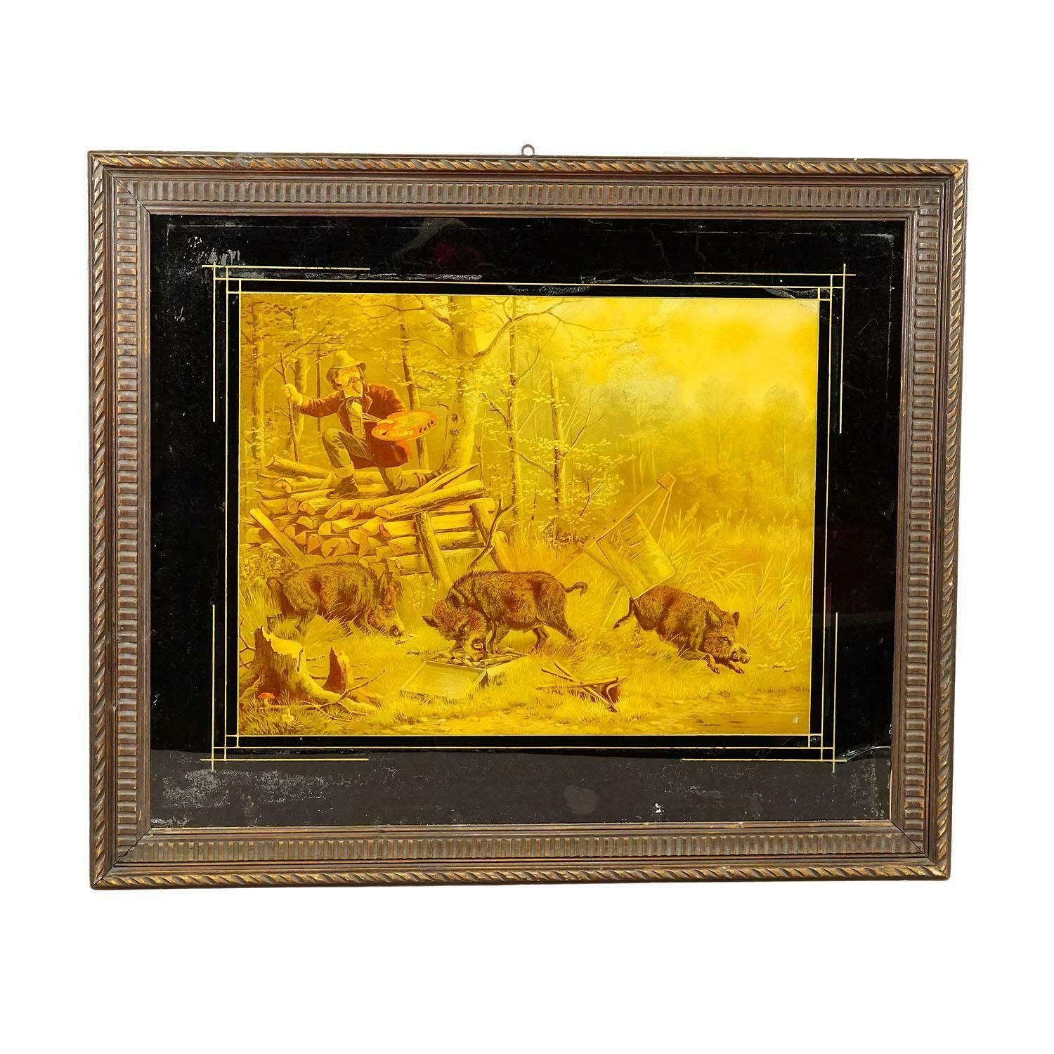 photo furniture Antique Print With Humoristic Scene Featuring Wild Boars And A Painter