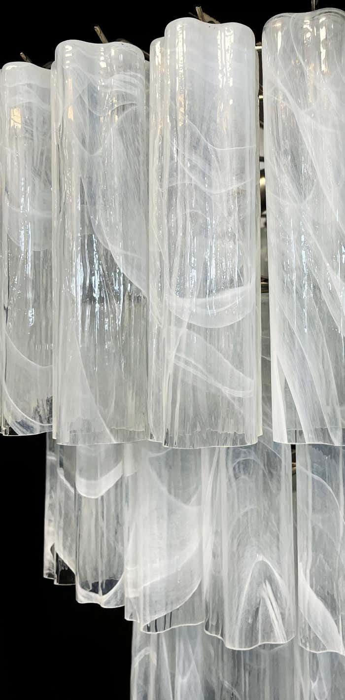 Elegant Big Vintage Murano Glass Tiered Chandeliers, 78 Alabaster White Glasses photo buy
