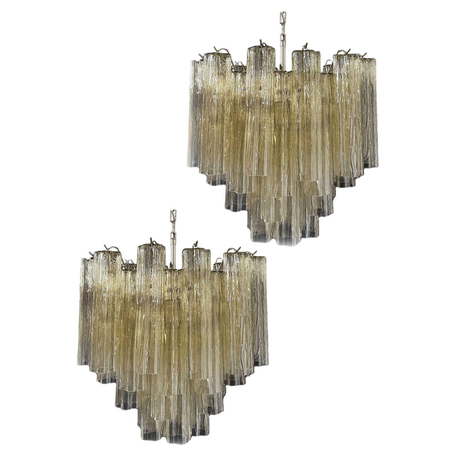 Beautiful Murano Glass Tube Chandeliers   36 Clear Amber Glass Tube