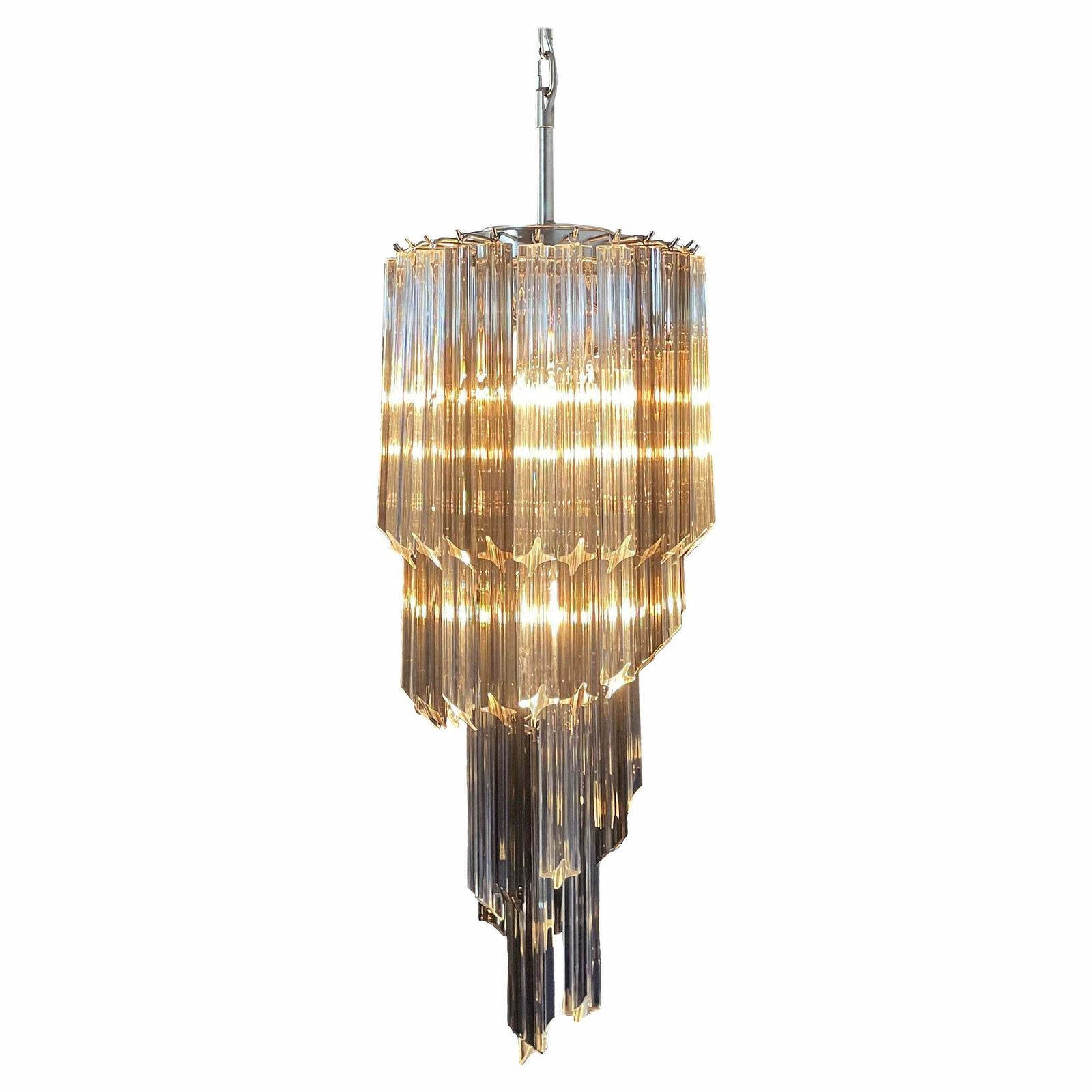 Sophisticated Murano Chandelier – 54 Quadriedri Prisms Transparent And Smoked